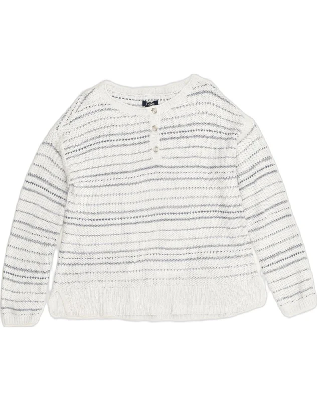 Stock Clearance CHAPS Womens Boat Neck Jumper Sweater UK 14 Large White Striped Cotton
