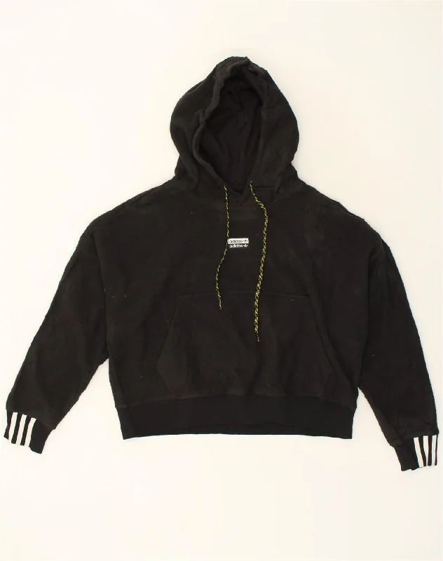 Deal Alert ADIDAS Womens Oversized Hooded Fleece Jumper UK 14 Large  Black Polyester