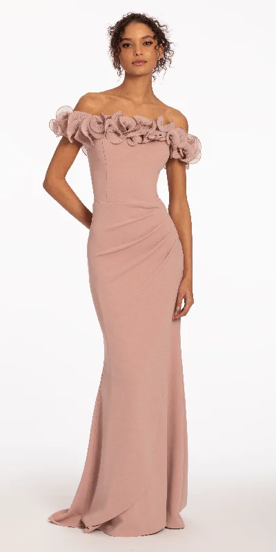 Amazing Deals Ruffle Off the Shoulder Overlay Column Dress