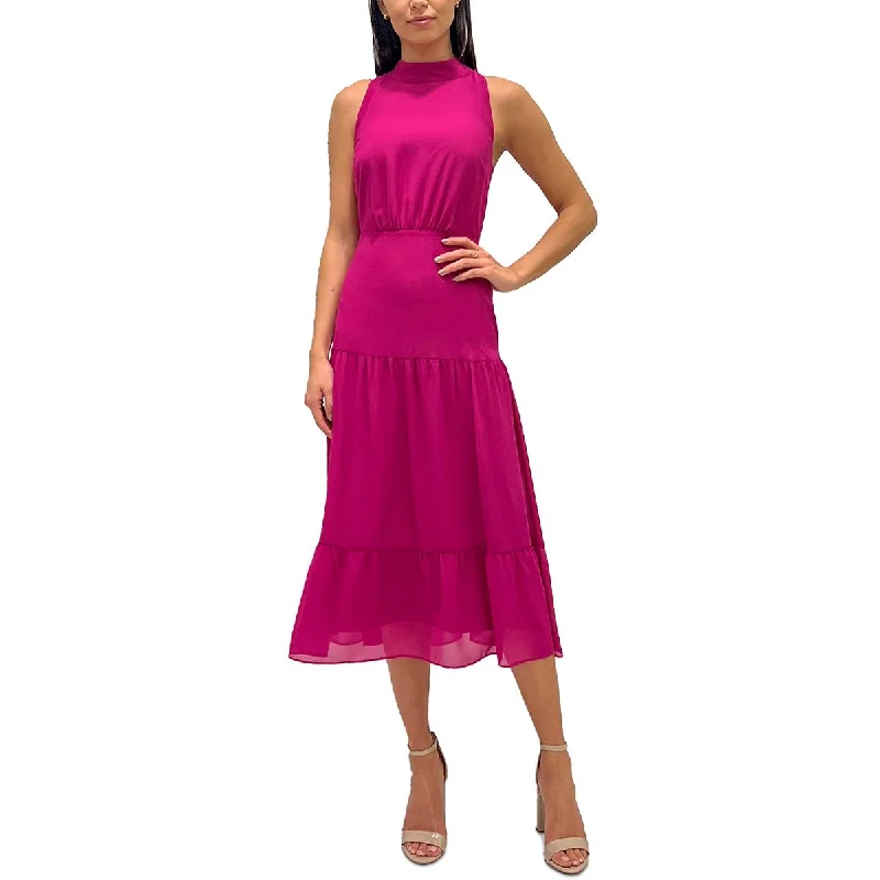 Midnight Madness Sam Edelman Womens Tiered Hem Mock Neck Midi Dress