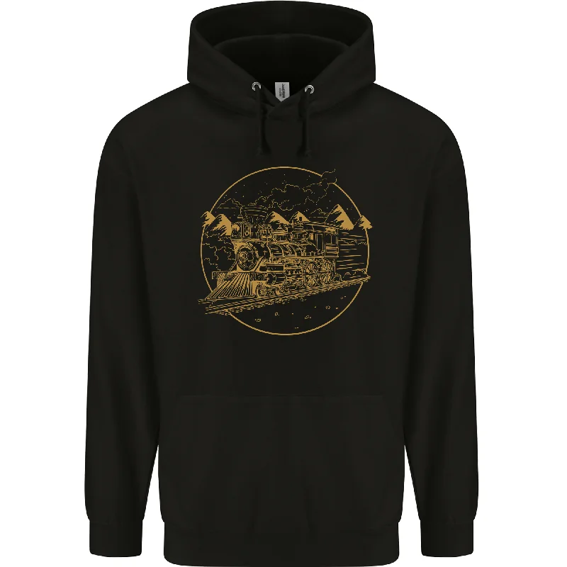 Act Now Gold Locomotive Steam Engine Train Spotter Mens 80% Cotton Hoodie