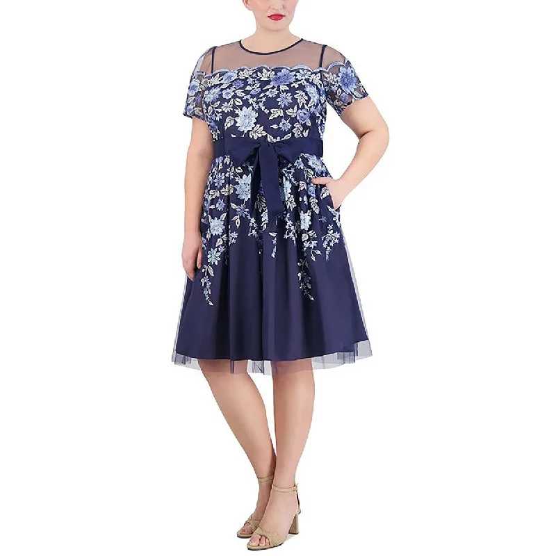 Closeout Eliza J Womens Plus Mesh Embroidered Midi Dress