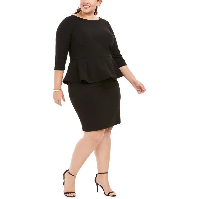 Deal Dash Calvin Klein Womens Plus Peplum Midi Sheath Dress