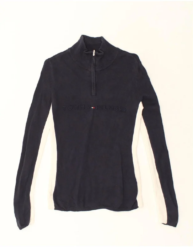Can't Be Beat TOMMY HILFIGER Womens Zip Neck Jumper Sweater UK 6 XS Navy Blue