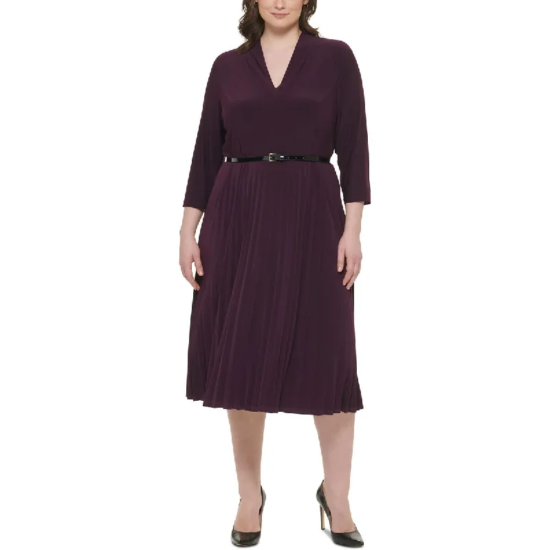 Today Only Tommy Hilfiger Womens Plus Jersey Pleated Fit & Flare Dress