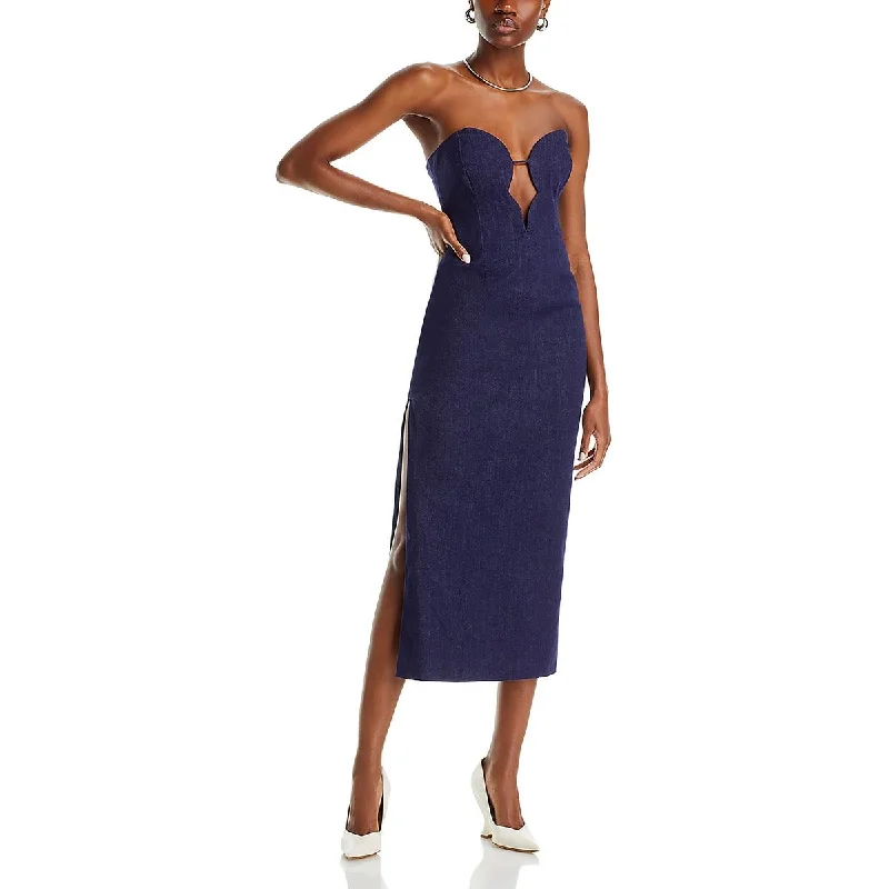 Price Buster Bardot Womens Eleni Denim Plunging Midi Dress