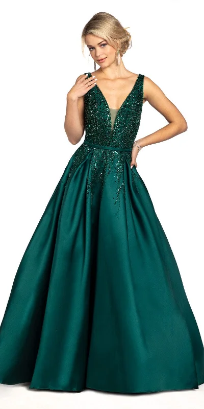 Sale Event Plunging Beaded Mikado Box Pleated Ballgown