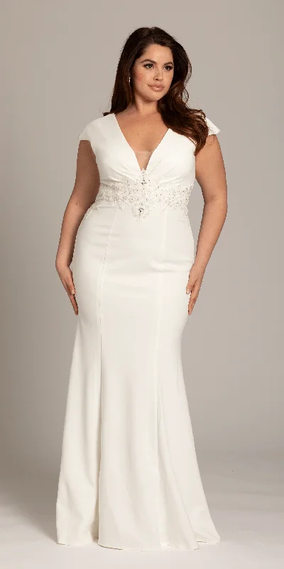 Lowest Prices Ponte Cap Sleeve Plunging Beaded Mermaid Dress
