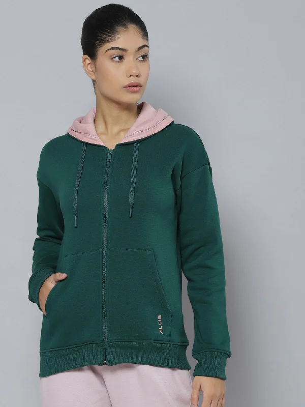 Mega Deal Alcis Women Green Hooded Sweatshirt