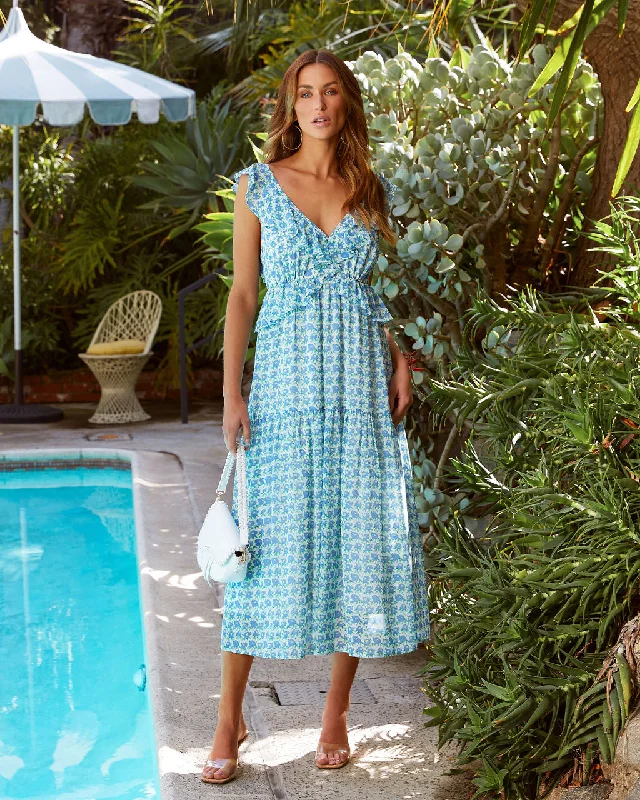Lowest Price Iris Floral Ruffle Midi Dress