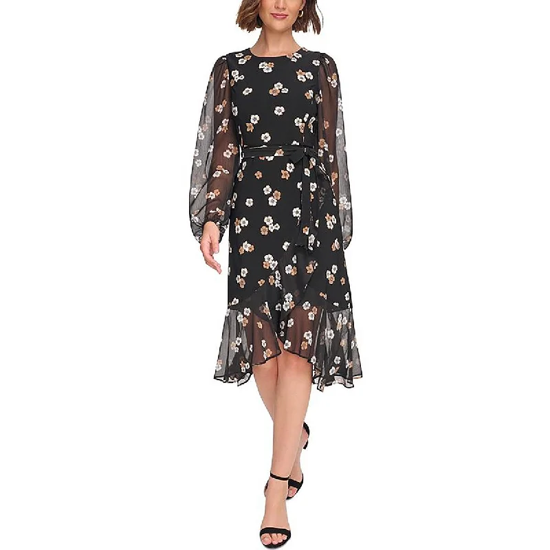 Final Markdown Tommy Hilfiger Womens Ruffled Floral Print Fit & Flare Dress