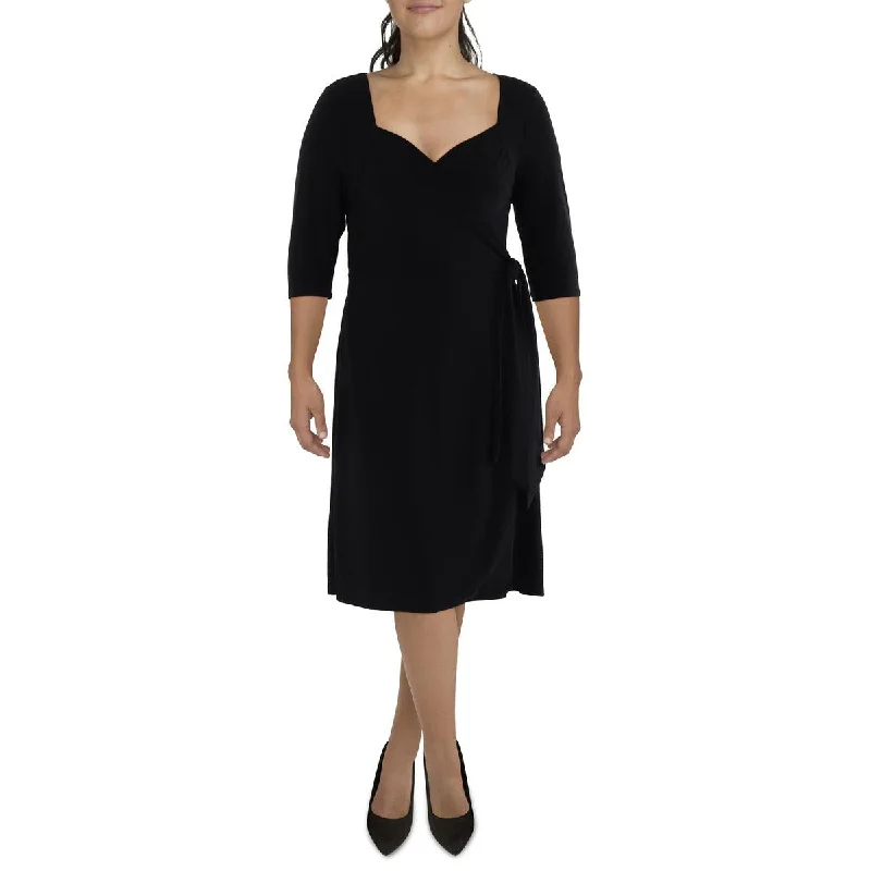 Weekend Deal Kiyonna Womens Plus 3/4 Sleeve Knee-Length Wrap Dress
