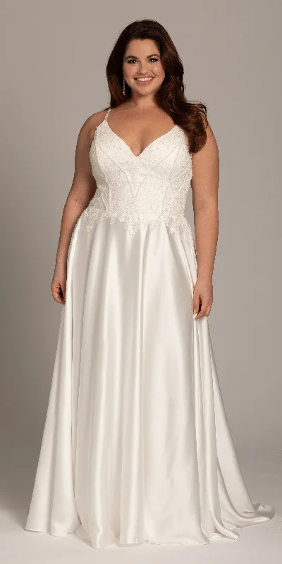 Price Drop Satin Plunging A Line Dress with Leaf Beading Detail