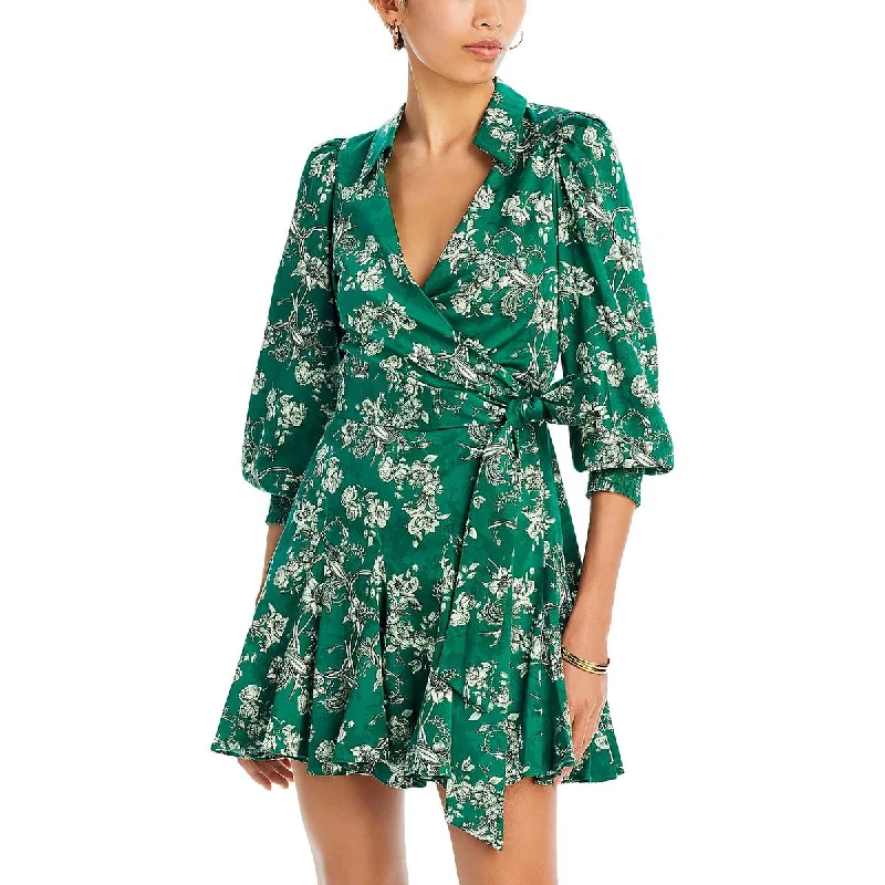 Super Sale Alice and Olivia Womens Alisa Floral Print Long Sleeve Wrap Dress