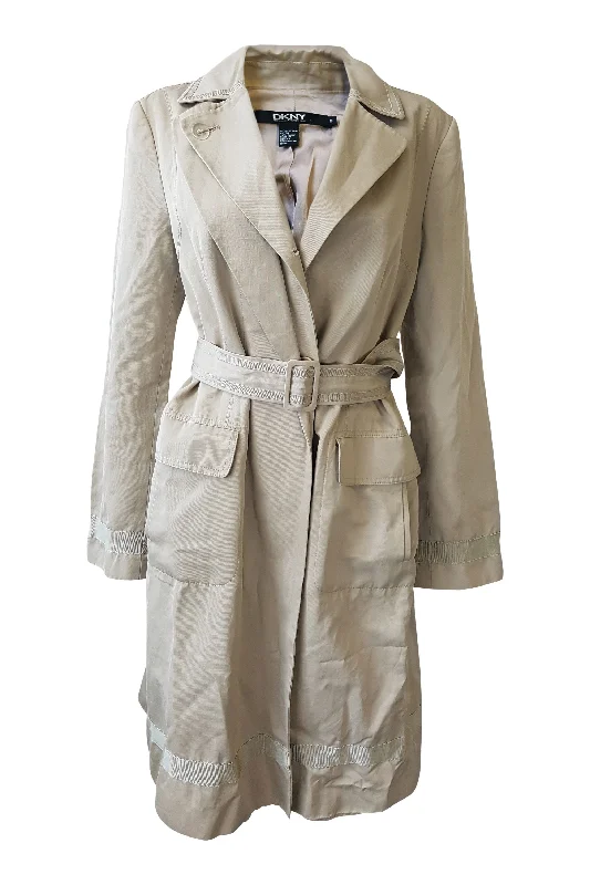 Bargain Bin DKNY Cream Cotton Knee Length Belted Trench Coat (14)