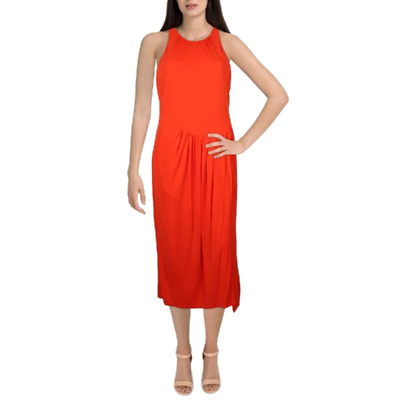 Final Sale Cinq a Sept Womens Lezlie Shirred Sleeveless Midi Dress