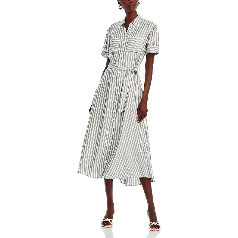 Savings Alert T Tahari Womens Striped Collar Shirtdress