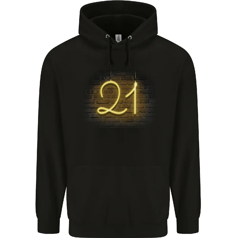 Deal Mania 21st Birthday Neon Lights 21 Year Old Mens 80% Cotton Hoodie