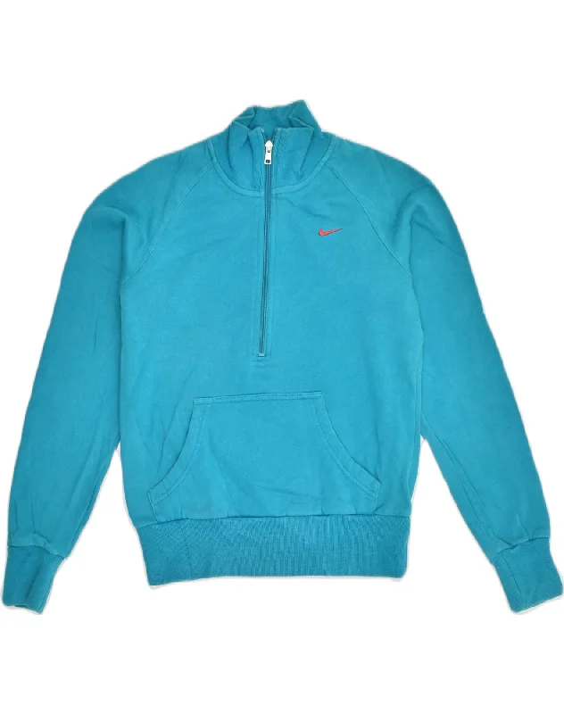 Year-End Clearance NIKE Womens Zip Neck Sweatshirt Jumper UK 10 Small Blue Cotton