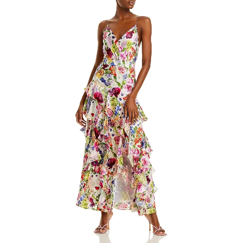 Early Bird Discount Alice and Olivia Womens Hayden Ruffled V-Neck Fit & Flare Dress