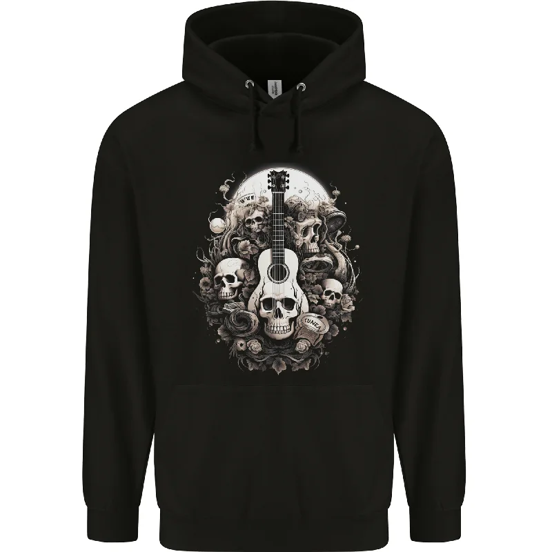 Instant Discount Guitar Skull Heavy Metal Rock Music Band Mens 80% Cotton Hoodie