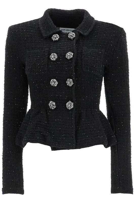 Price Cut Textured Knit Peplum Jacket  - Black