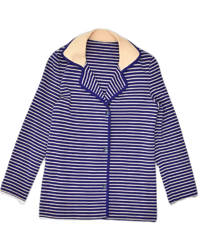 New Markdowns VINTAGE Womens Cardigan Sweater IT 48 XL Navy Blue Striped