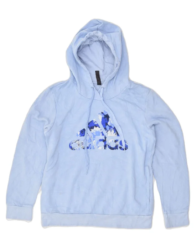 Hot Deal ADIDAS Womens Graphic Hoodie Jumper UK 12-14 Medium Blue Cotton