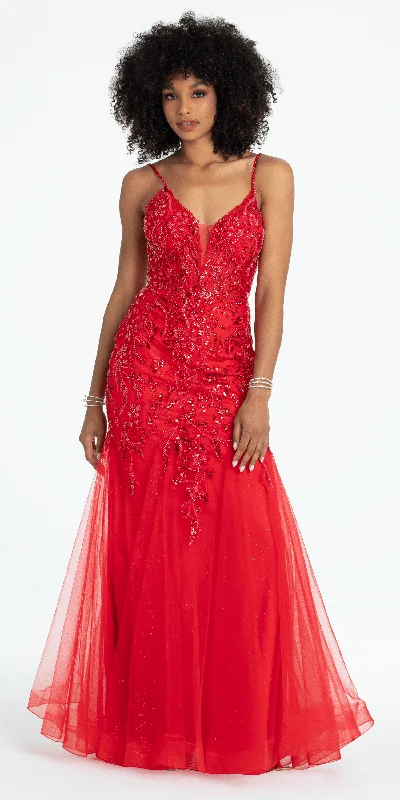 YEAR-End Sale Beaded Embellished Plunging Glitter Mermaid Dress with Mesh Godets