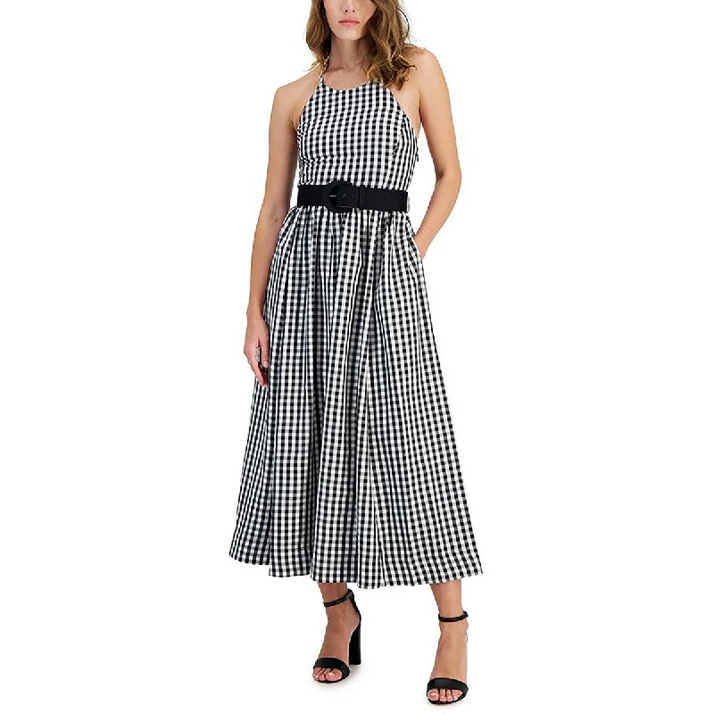 Super Deal Taylor Womens Checkered Halter Midi Dress