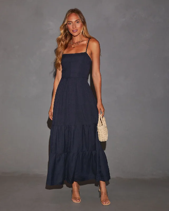Price Drop Darlene Linen Tiered Back Cutout Maxi Dress
