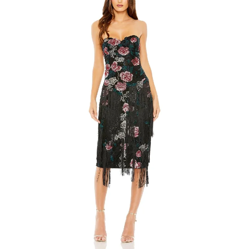 Deal Mania Mac Duggal Womens Embellished Fringe Cocktail And Party Dress