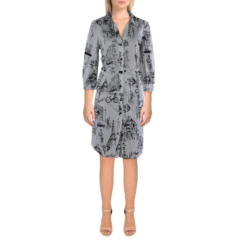 Price Fest Karl Lagerfeld Paris Womens Printed Knee-Length Shirtdress