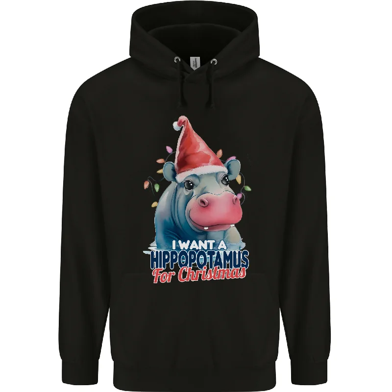 Instant Savings Hippopotamus For Christmas Hippo Xmas Mens 80% Cotton Hoodie