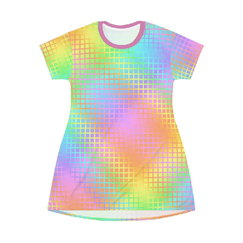 Bonus Savings Rainbow Grid T-Shirt Dress