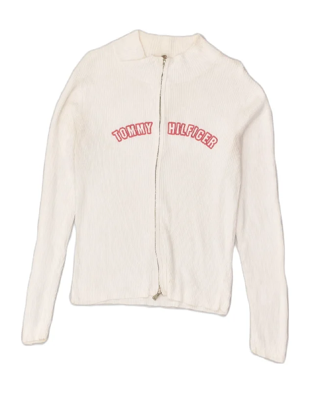 Huge Savings TOMMY HILFIGER Womens Graphic Cardigan Sweater UK 12 Medium White