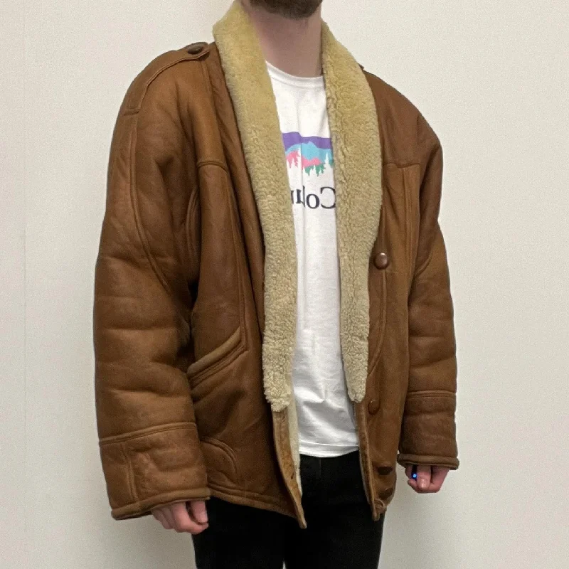 Get It Before It’s Gone Men's Tan/Cream Genuine Leather Sheepskin Suede Jacket - Large