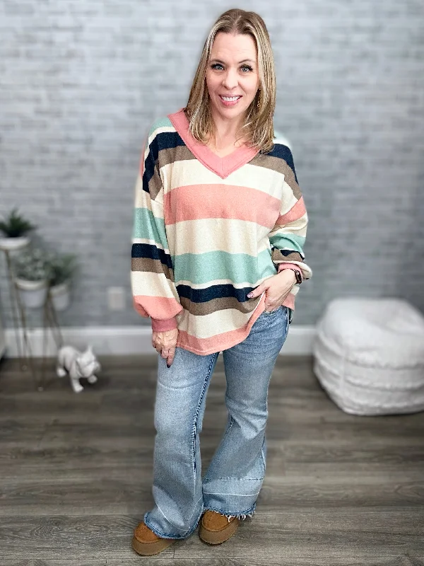 Seasonal Sale Brushed Super Soft Muted Colors Striped Top from Jade by Jane