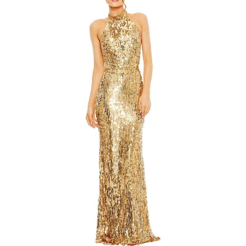 Special Offer Mac Duggal Womens Sequined Halter Evening Dress