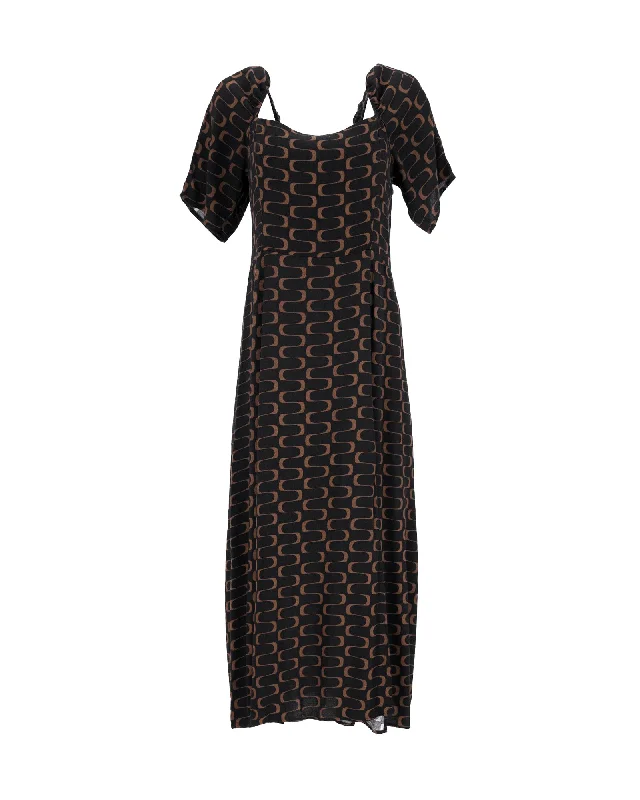 Crazy Savings Reformation Printed Midi Dress in Black Viscose