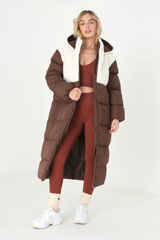 Savings Galore PADDED MAXI COAT WITH BORG PANEL AND HOOD