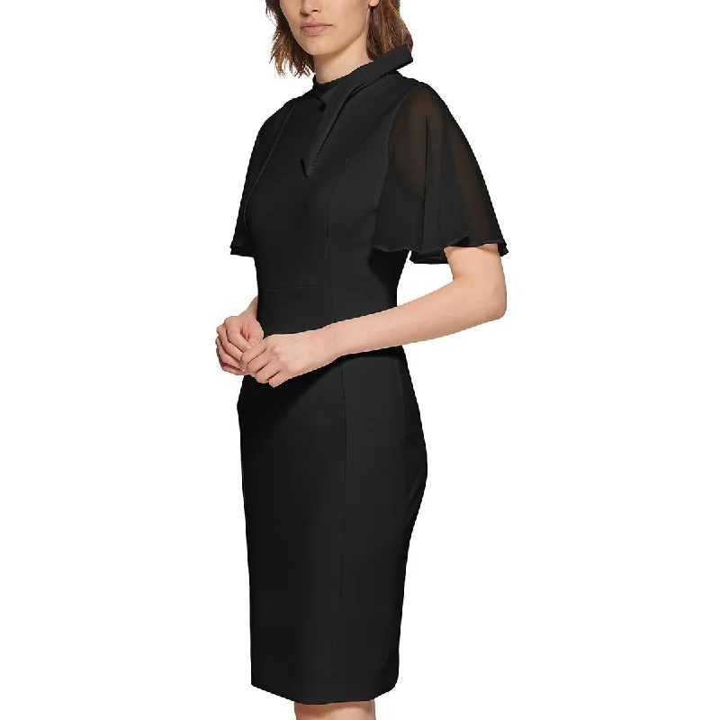 Low Prices Calvin Klein Womens Flutter Sleeves Tie Neck Sheath Dress