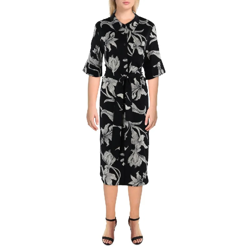 Flash Deals Gracia Womens Floral Print Short Sleeve Shirtdress