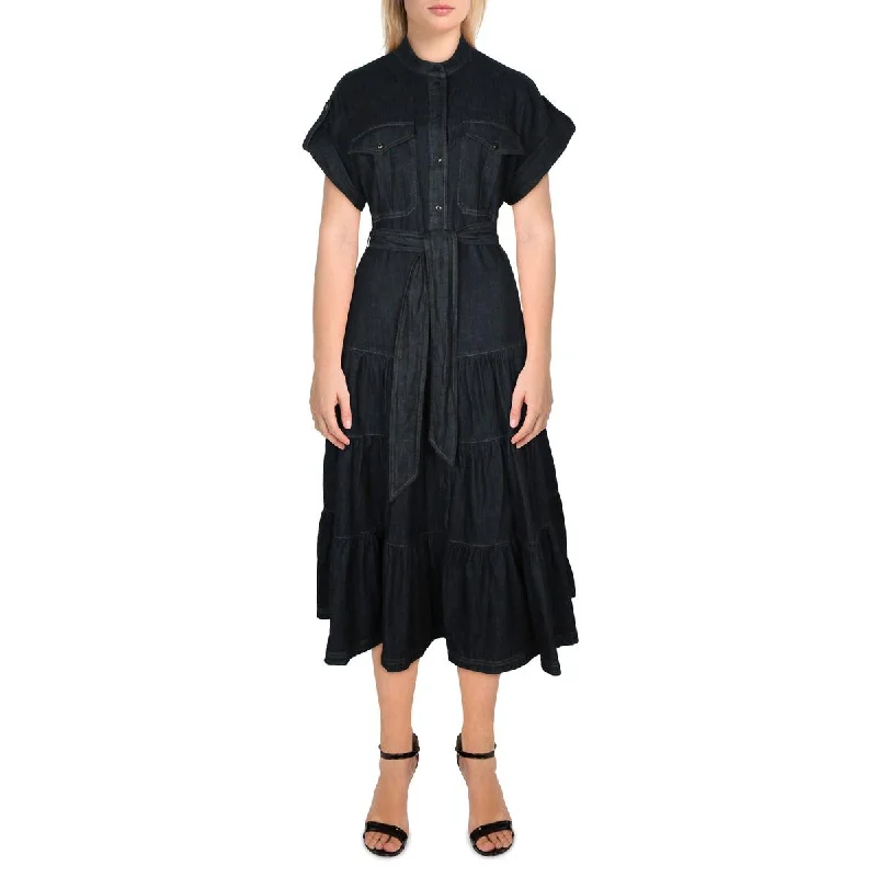 Discount Mania Lauren Ralph Lauren Womens Cotton Mid Calf Shirtdress