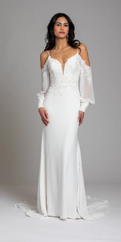 Shop and Save Embellished Crepe Cold Shoulder Column Dress