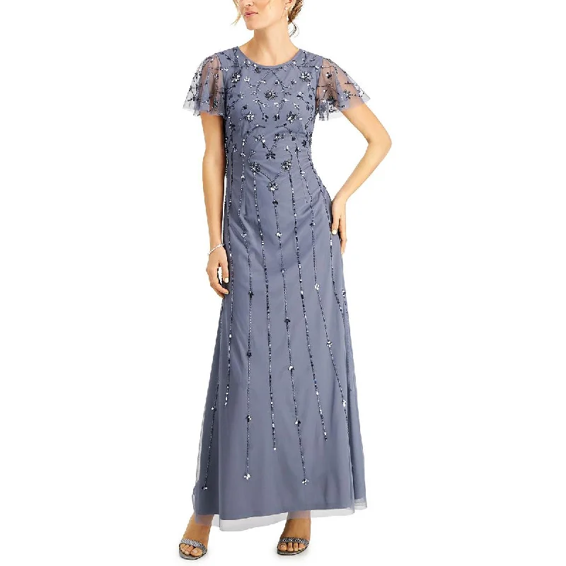 Year-End Clearance Papell Studio by Adrianna Papell Womens Embellished Flutter Sleeve Evening Dress
