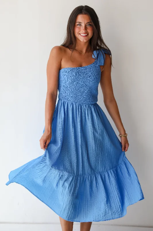 Exclusive Deal FINAL SALE - Dedicated To Glamour Blue One-Shoulder Midi Dress