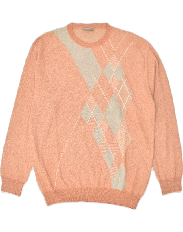 Take Advantage RODES Womens Crew Neck Jumper Sweater UK 20 2XL Beige Argyle/Diamond