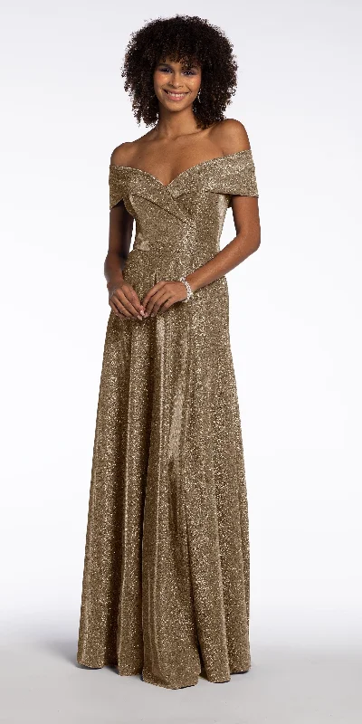 Lowest Price Two Tone  Metallic Off the Shoulder Mock Wrap Dress