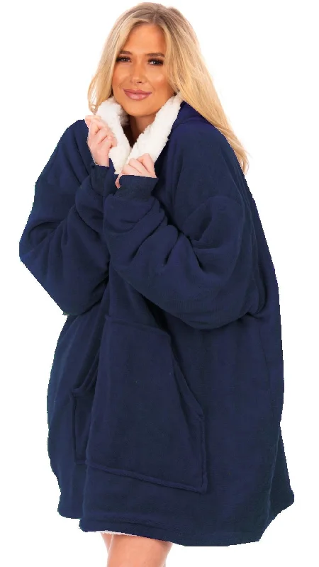 Price Cut Ladies Oversized Sherpa Lined Hoodie Blanket, Blue